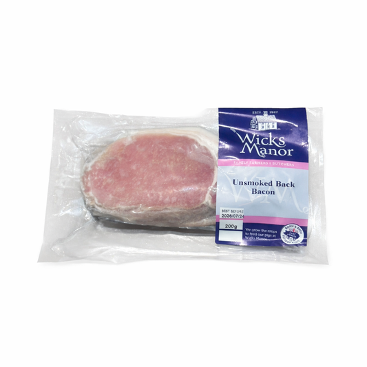 Wicks Manor Un Smoked Back Bacon 200g